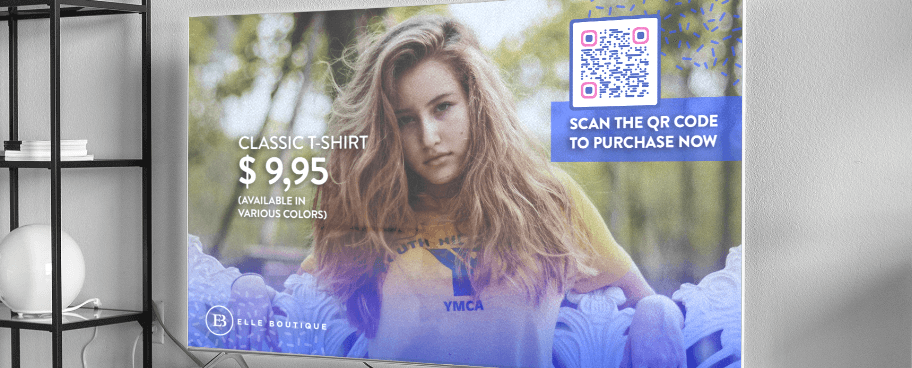 QR Code in einer TV-Werbung, der Nutzende mit dem Online-Shop einer Marke verbindet.