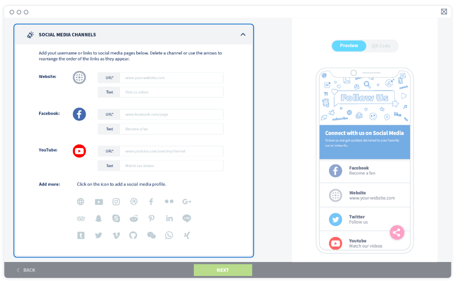 Fügen Sie Ihre Social-Media-Kanäle inklusive dazugehöriger Icons hinzu