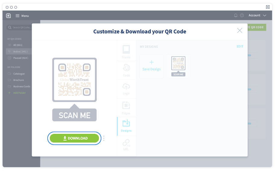 Wählen Sie „DOWNLOAD“, um Ihre QR-Code-Bilddatei herunterzuladen