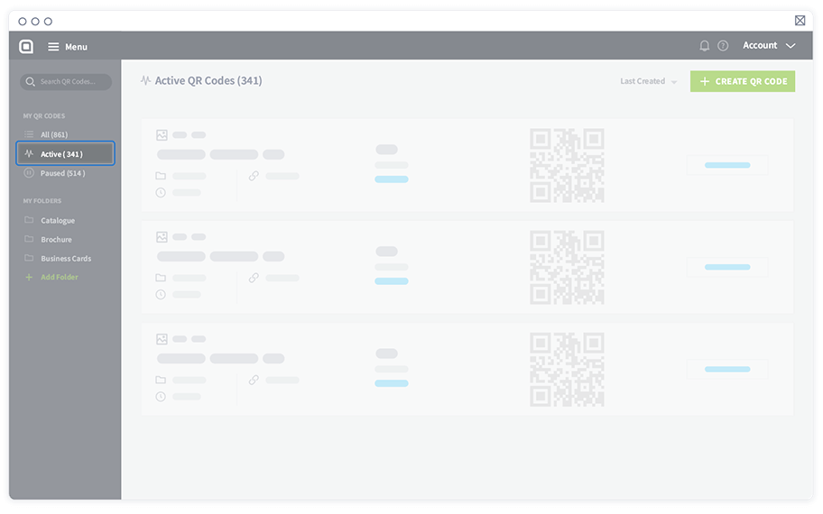 Anzeige der aktiven QR Codes im QR Code Generator Dashboard.