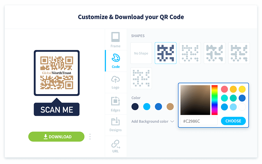 Gestaltung des QR-Code-Designs.