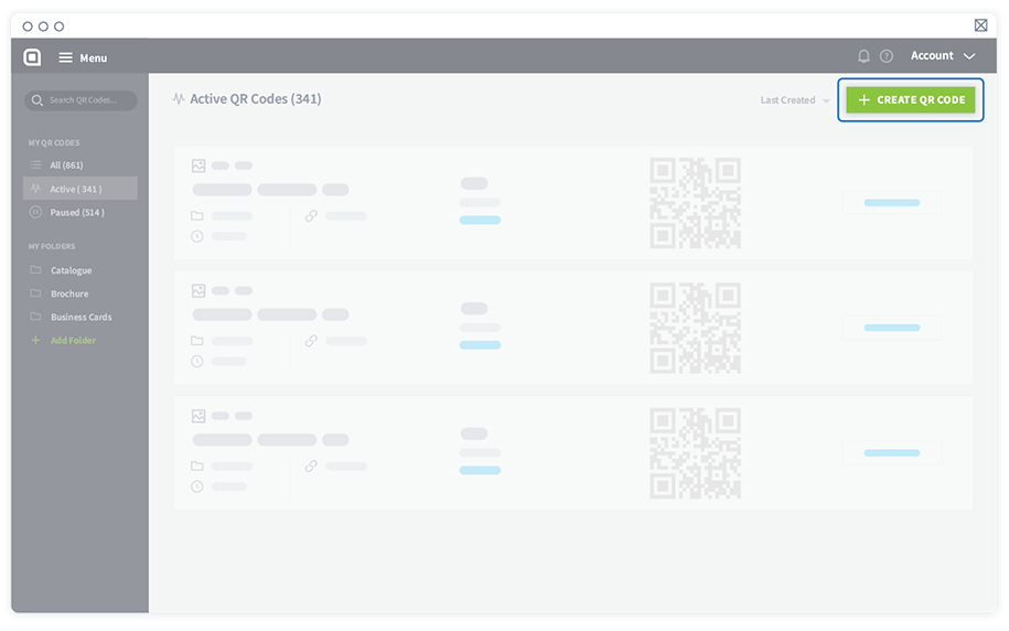 Wählen Sie „QR Code erstellen“ im Dashboard, um mit dem Erstellen eines QR Codes zu beginnen