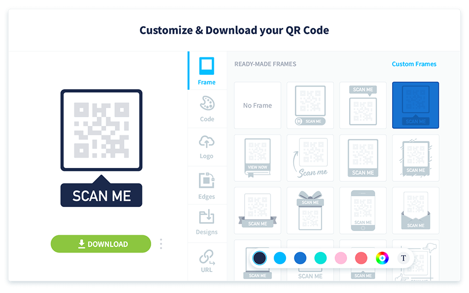 Wählen Sie aus unseren vorgefertigten Frames, um Ihren QR Code hervorzuheben