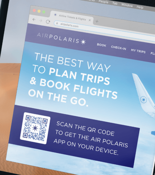 QR Code auf der Website einer Airline, der zum Scannen auffordert, um die Airline-App herunterzuladen.