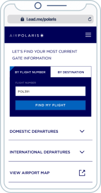 Aktuelle Fluginformationen auf einer mobil-optimierten Landingpage.