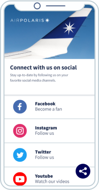 Landingpage mit den Social-Media-Kanälen von Air Polaris.