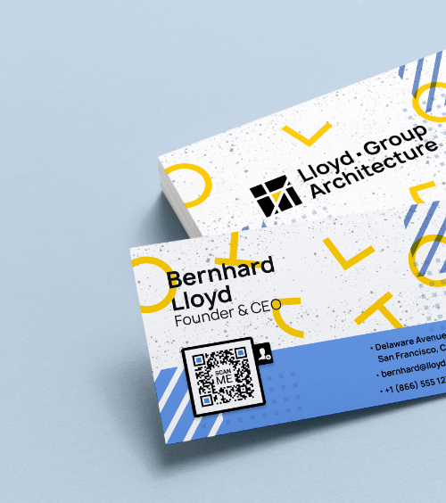 Visitenkarte eines Architekten mit einem QR Code, der alle Kontaktdaten verlinkt.