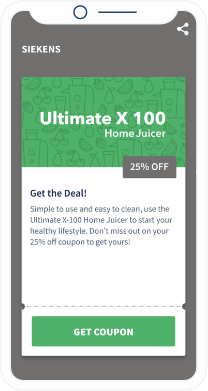 QR-Code-Landingpage mit einem Rabatt-Coupon für ein Elektrogeschäft.