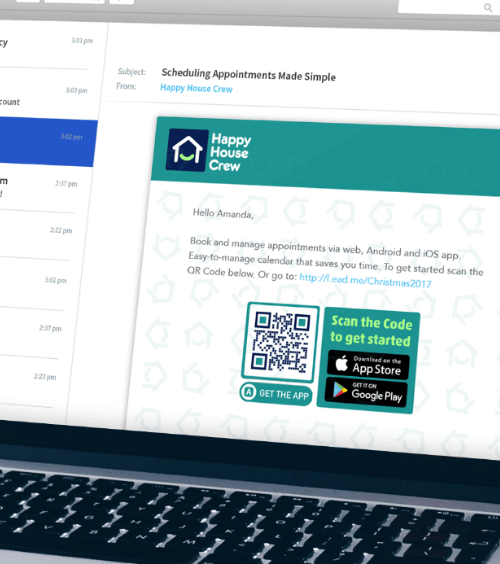 E-Mail eines Gebäudedienstleisters mit einem QR Code zum Download seiner Smartphone-App.