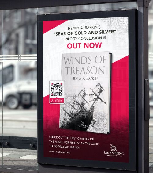 Outdoor-Werbeplakat für ein neues Buch mit einem QR Code, der eine kostenlose Leseprobe verlinkt.