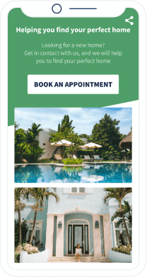 QR-Code-Landingpage mit einer Bildergalerie zu einem Haus und einem Button zur Terminvereinbarung.
