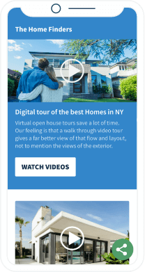 QR-Code-Landingpage mit einer Video-Playlist der verfügbaren Objekte eines Immobilienmaklers.