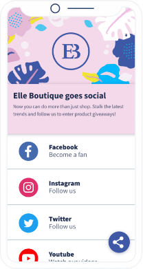 A QR Code landing page that displays all social media channels of a retail store.