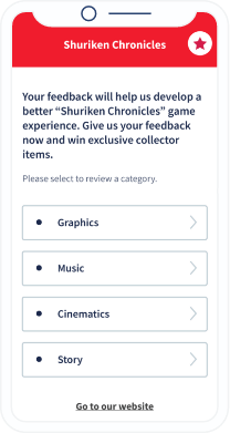 QR-Code-Landingpage eines Spielestudios mit einem anpassbaren Feedback-Formular.