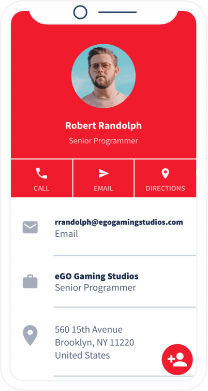 QR-Code-Landingpage mit Kontaktdetails und einem Button zum direkten Speichern der Informationen in einem Smartphone-Adressbuch.