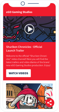 QR-Code-Landingpage mit einem Video-Trailer zu einem Spiel eines Spielestudios.