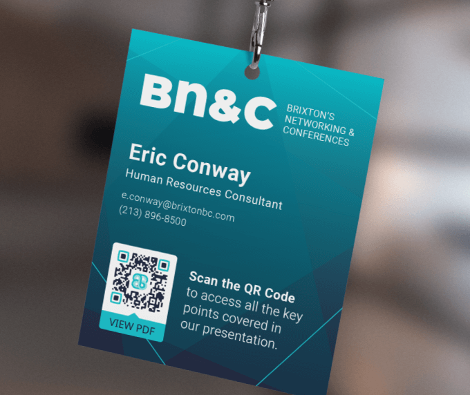 QR Code idea on an event badge linking to a PDF.