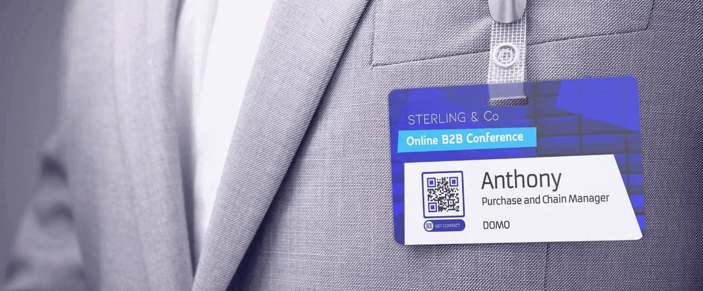 QR Code on an event conference badge with a digital business card