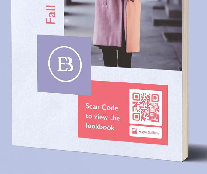Das Cover eines Lookbooks mit einem QR Code, der eine Vorschau des Inhalts in Form einer Galerie präsentiert.