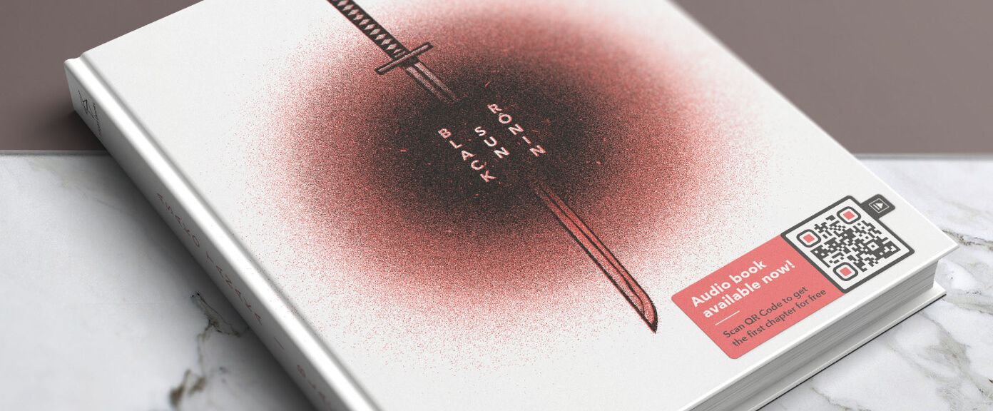 Das Cover eines Science-Fiction-Romans mit einem QR Code, der einen Buch-Ausschnitt als MP3-Datei verlinkt.