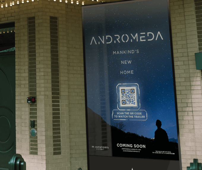 QR-Code-Idee in einer Kinowerbung für Reparaturdienstleistungen