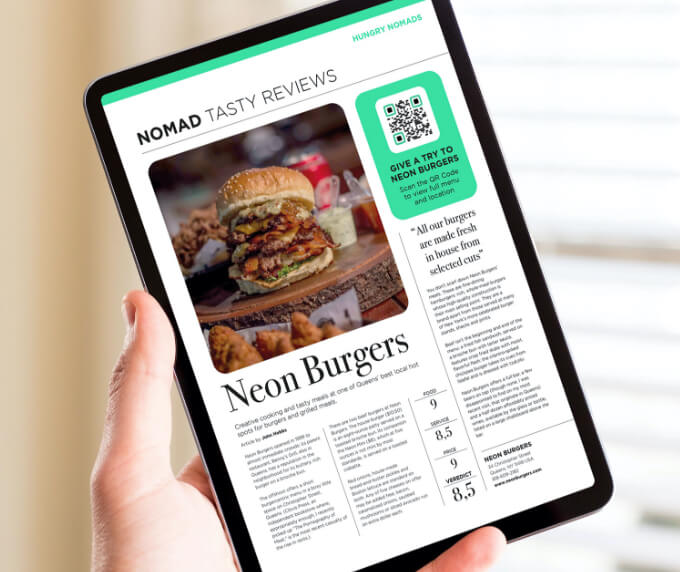 QR-Code-Idee in einem E-Zine zum Bewerben einer Restaurant-Speisekarte.
