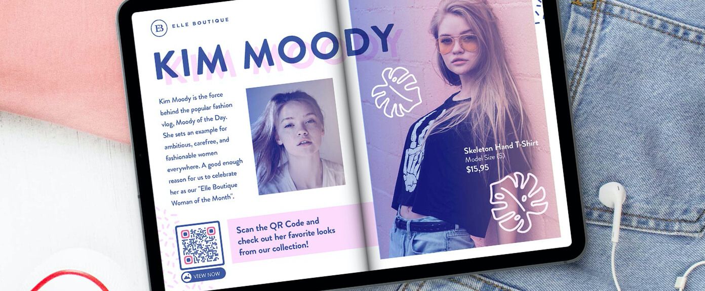 QR-Code-Idee in einem E-Zine zum Bewerben von Mode-Lookbooks.