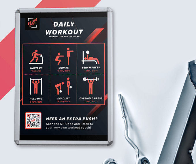 QR-Code-Idee auf einer Infografik in einem Fitnessstudio.