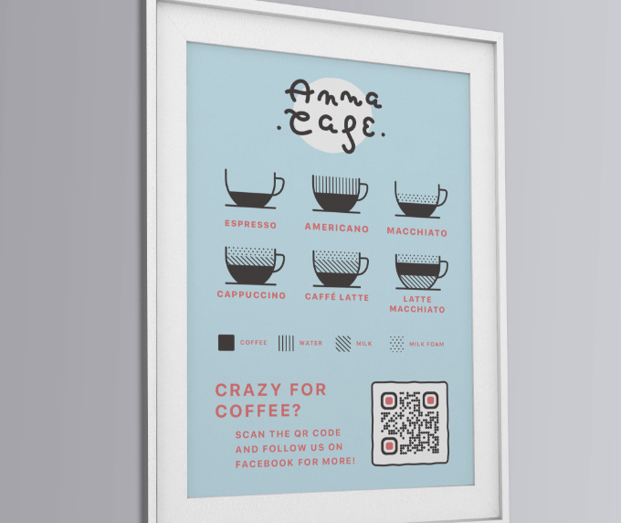 QR-Code-Idee auf einer Infografik in einem Café.