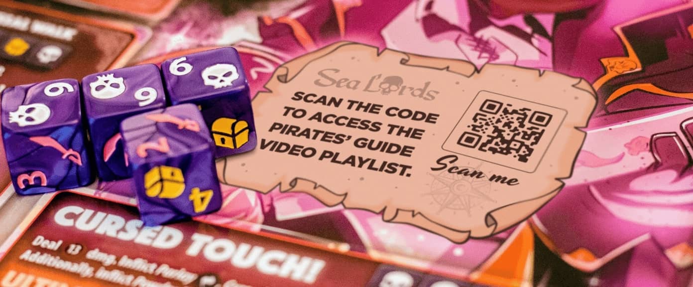 QR-Code-Idee auf einem Gesellschaftsspiel, die eine Komplettlösung in Form einer Video-Playlist verlinkt