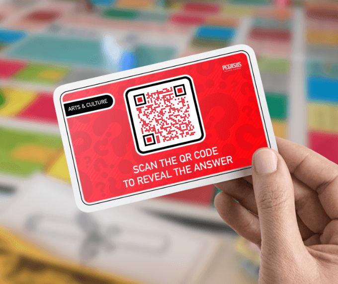 QR-Code-Idee auf einem Gesellschaftsspiel, die Antworten auf Quizfragen bietet
