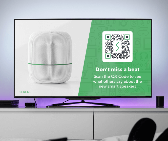 QR-Code-Idee in einer TV-Werbung für einen Elektronikartikel.