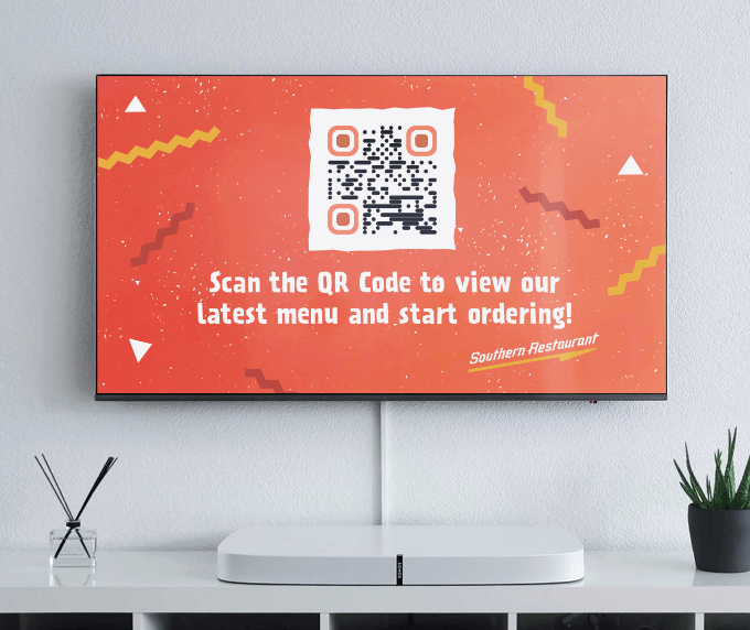 QR-Code-Idee in der TV-Werbung eines lokalen Restaurants.