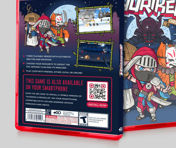 QR Code auf einer Videospielhülle zum Promoten der mobilen App.