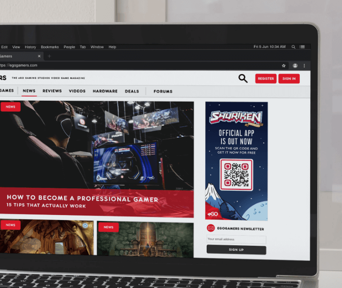 QR-Code-Idee auf einem Web-Banner zum Bewerben einer Spiele-App
