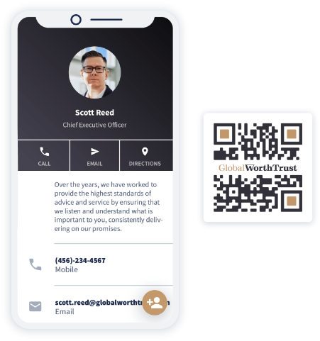 Beispiel-Landingpage eines vCard Plus-QR Codes zum Anzeigen detaillierter Kontaktdaten