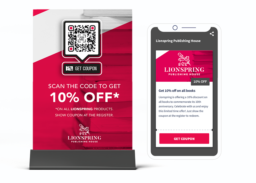 QR-Code-Idee auf Werbematerial mit einer Landingpage zum Anzeigen von Coupon- und Rabatt-Codes