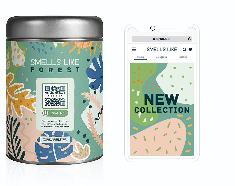 Idee für einen Dynamischen URL-QR Code auf einer Produktverpackung, der über einen einzigen Scan eine Webseite verlinkt