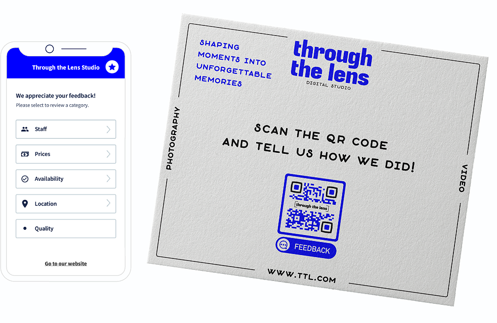QR-Code-Idee auf einem Flyer mit einer Landingpage zum Anfragen von detailliertem Feedback