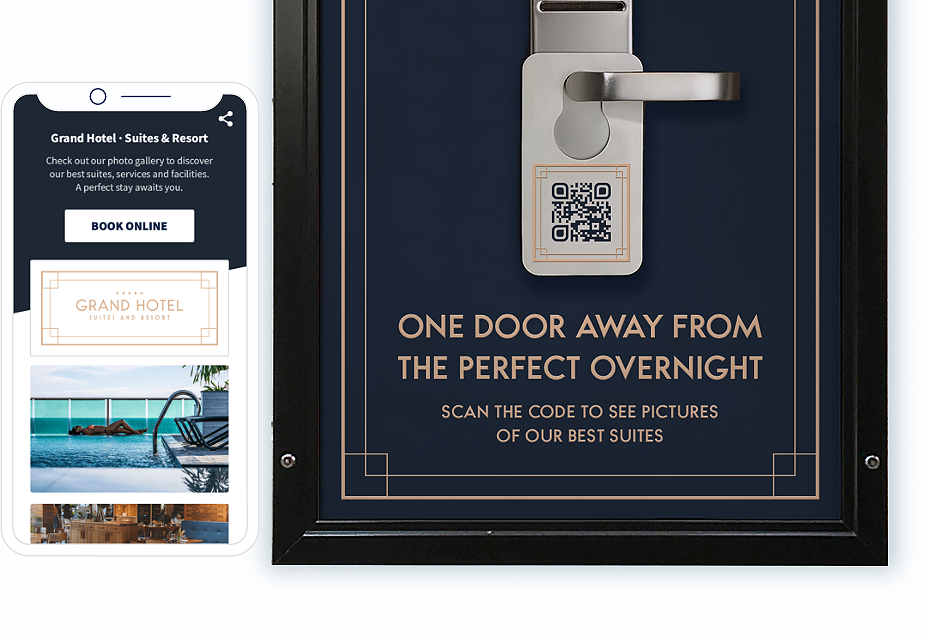 QR-Code-Idee auf einer Hotel-Schlüsselkarte mit einer Landingpage zum Anzeigen mehrerer Bilder auf einer Seite
