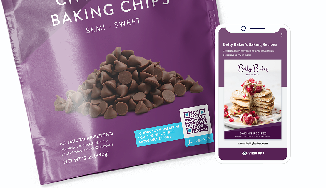 QR-Code-Idee auf einer Konsumgüterverpackung mit einer Landingpage zum Download einer PDF-Datei